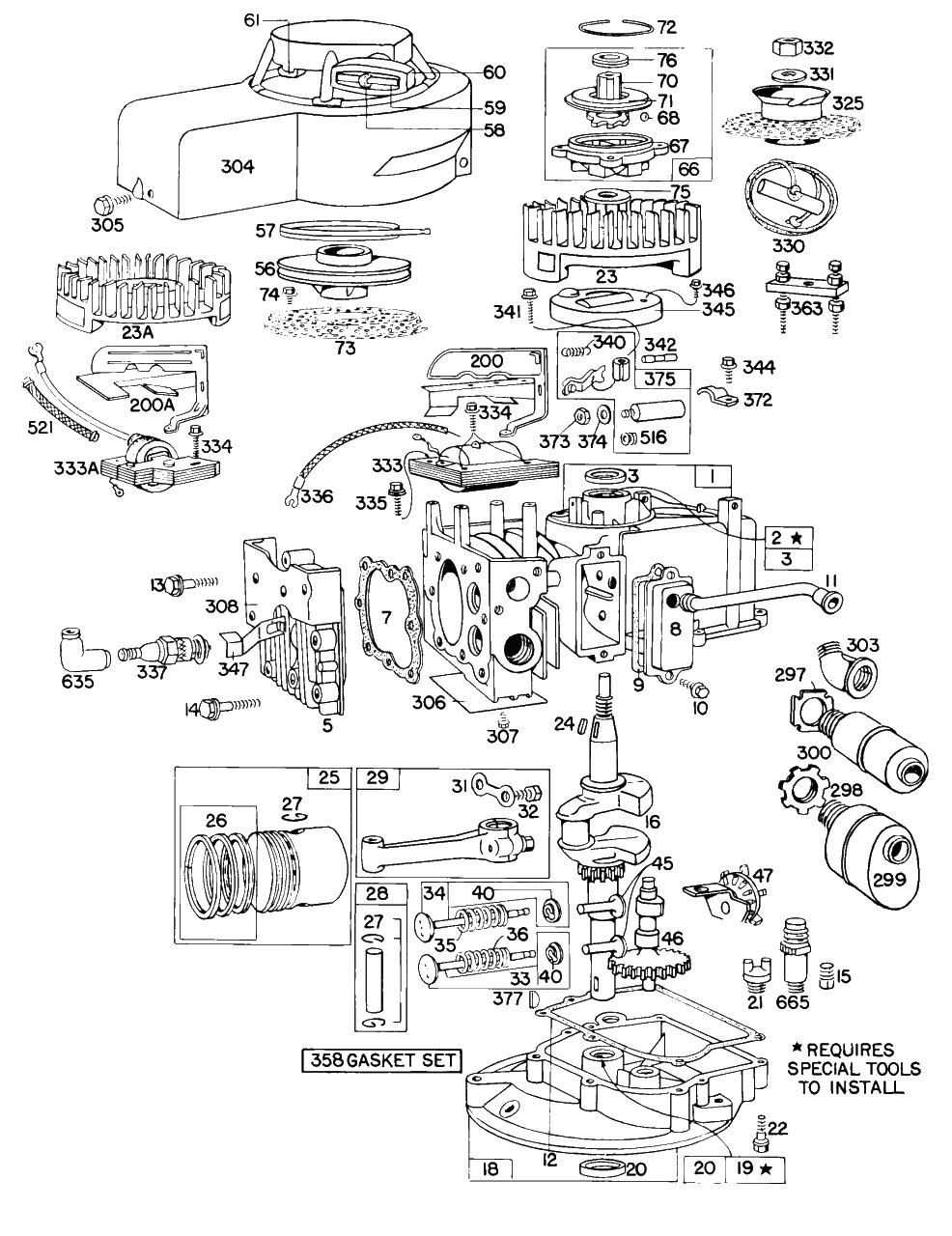 Cyl, Mufflers, Piston, Sump Diagram and Parts List for 80902-9452-55  Briggs and Stratton Engine